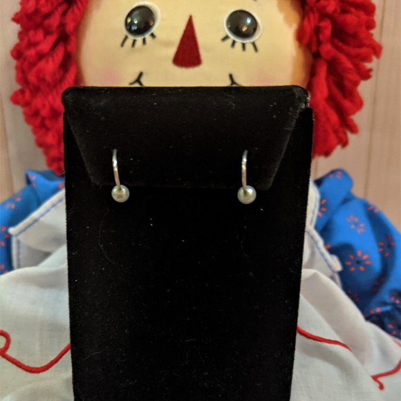 Sterling Silve Pearl Hoop Earrings - Picture 4 of 5